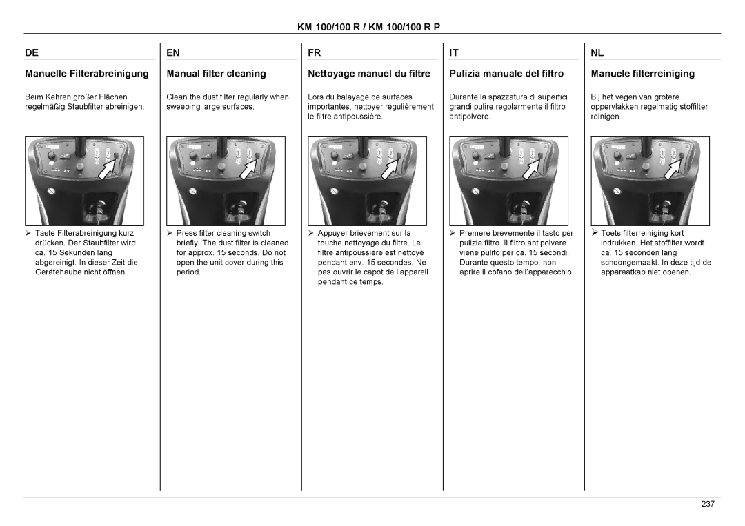 Karcher KM 100 / 100 R P manual KM 100/100 R / KM 100/100 R P Manuelle Filterabreinigung, Manual filter cleaning 