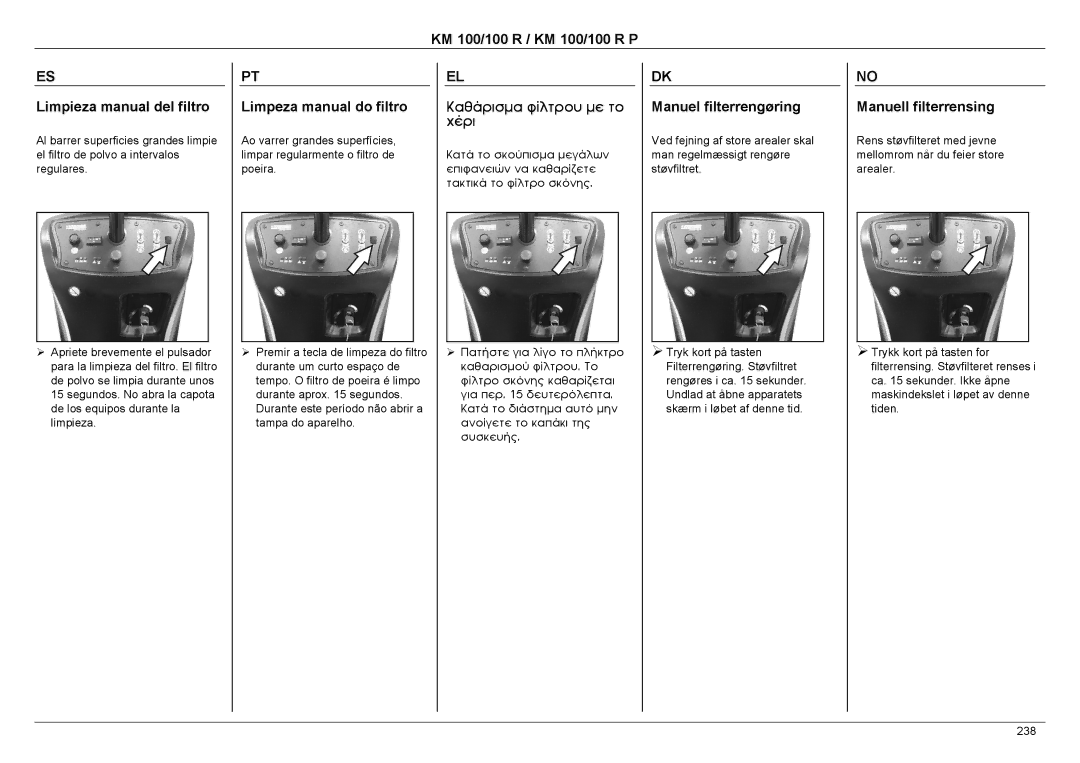 Karcher KM 100 / 100 R P KM 100/100 R / KM 100/100 R P Limpieza manual del filtro, Limpeza manual do filtro 