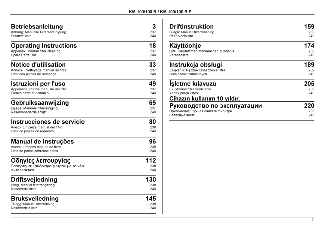 Karcher KM 100 / 100 R P manual Operating Instructions, KM 100/100 R / KM 100/100 R P 