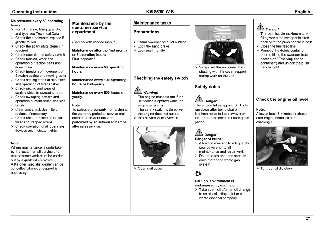 Karcher KM 85/50 W B manual Fter, Itisimper, Period Ofburns Rtssuchas Allwhe, Drive, Maitenan, System 