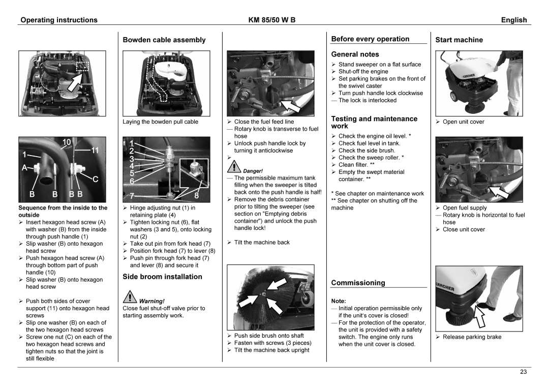 Karcher KM 85/50 W B manual Fork, Idebrush, Eproller, Closeunitcover, Work 