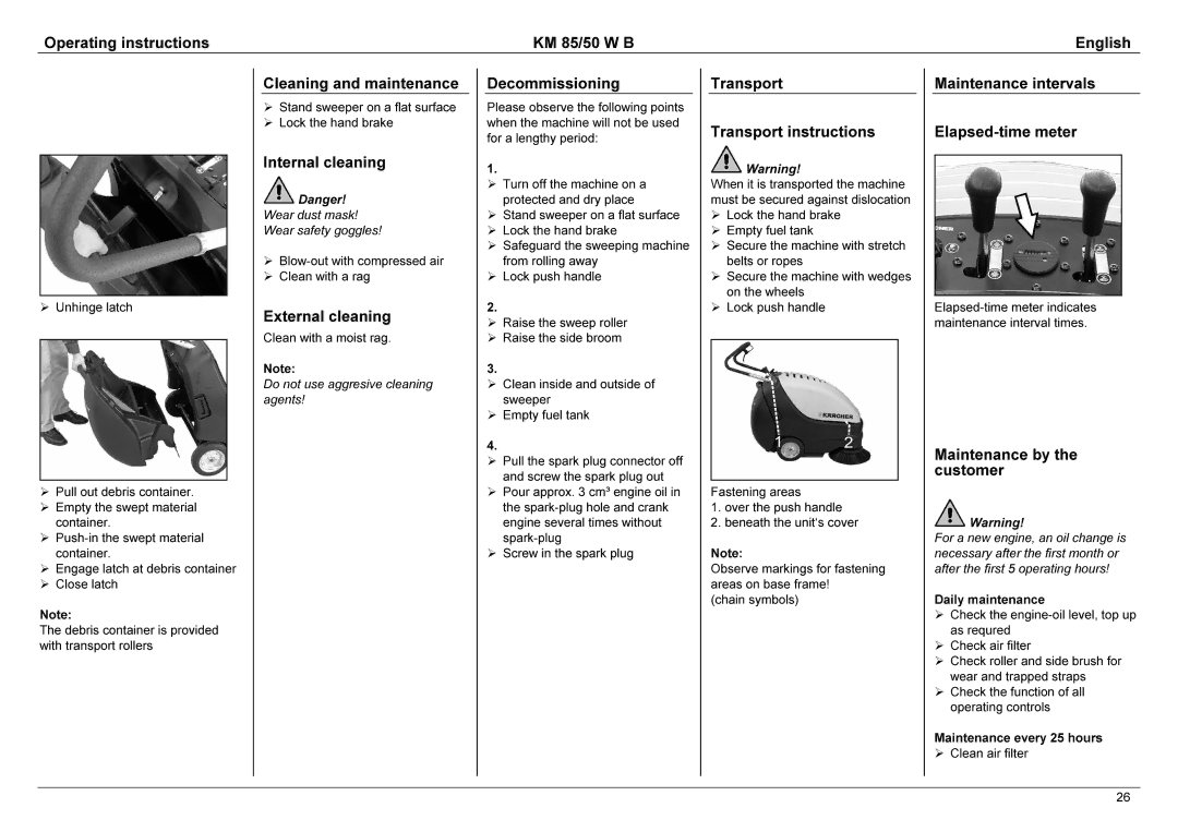 Karcher KM 85/50 W B manual Ller, Customer, Dustmask, For, Externalcleaning 