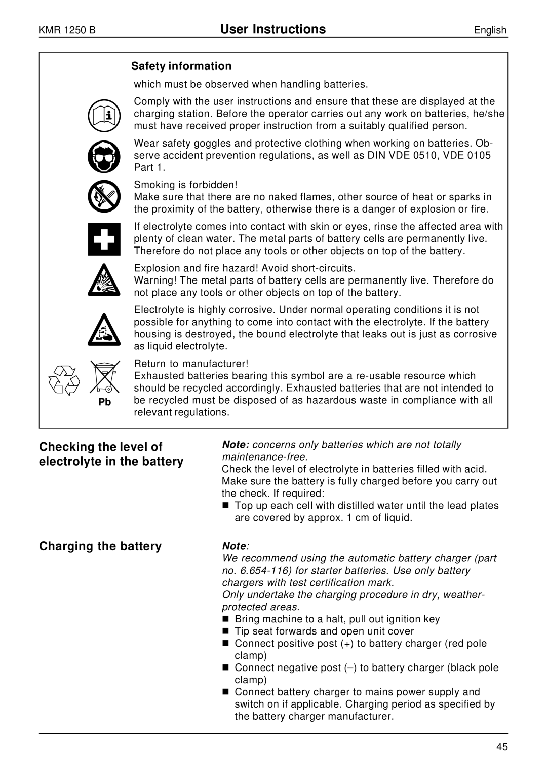 Karcher KMR 1250 B manual Safety information 