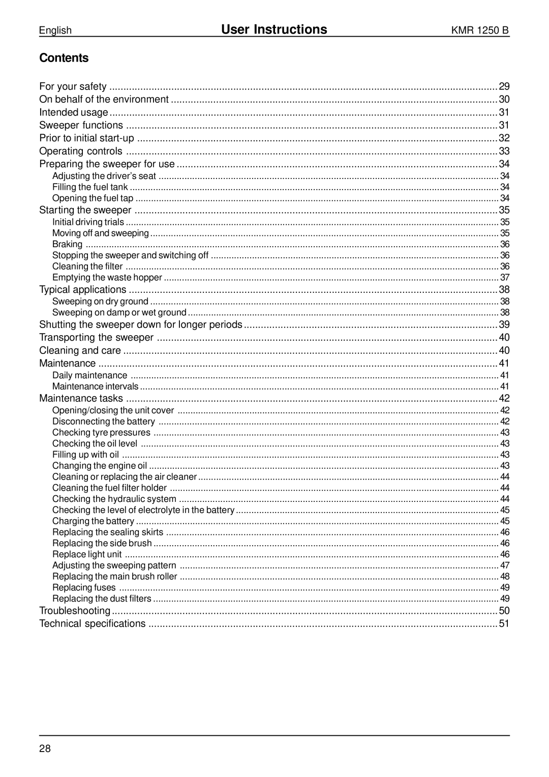 Karcher KMR 1250 B manual User Instructions, Contents 