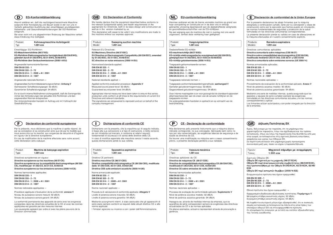 Karcher KMR 1250 BAT manual Kehrsaugmaschine Aufsitzgerät 