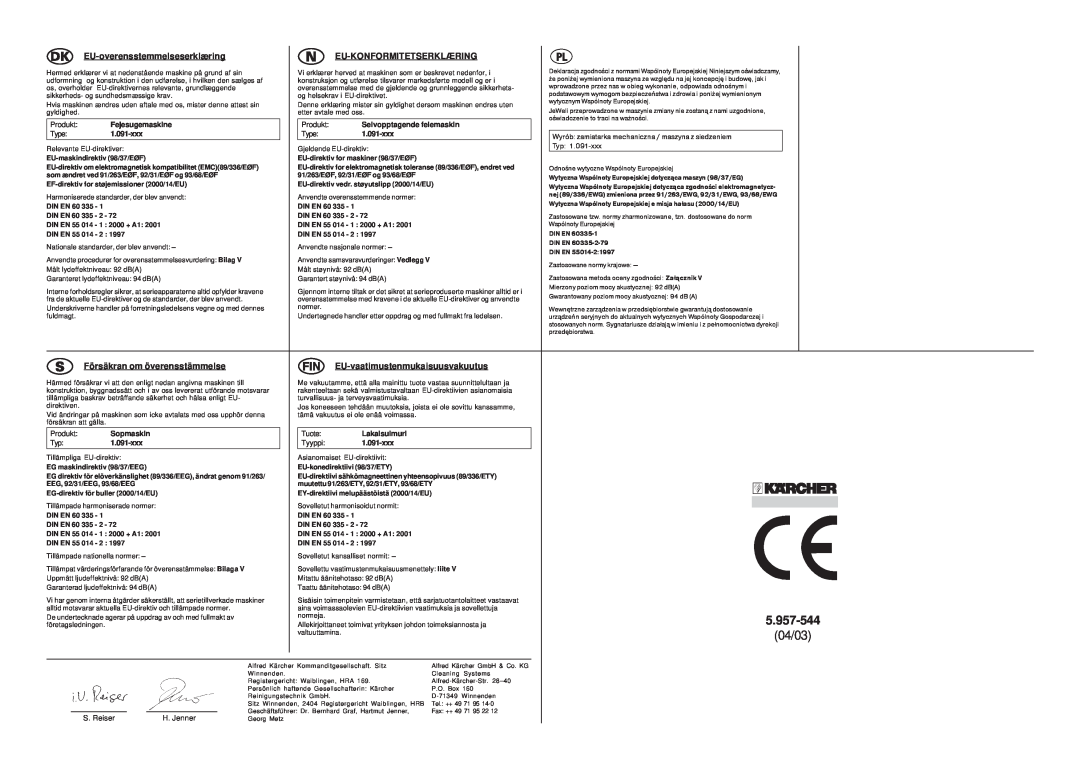 Karcher KMR 1250 BAT EU-overensstemmelseserklæring, Eu-Konformitetserklæring, Försäkran om överensstämmelse, Produkt, Type 