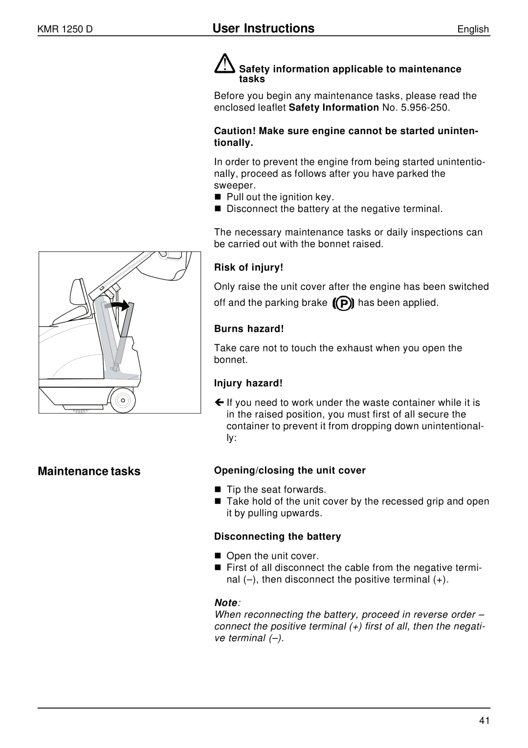 Karcher KMR 1250 D manual Maintenance tasks 