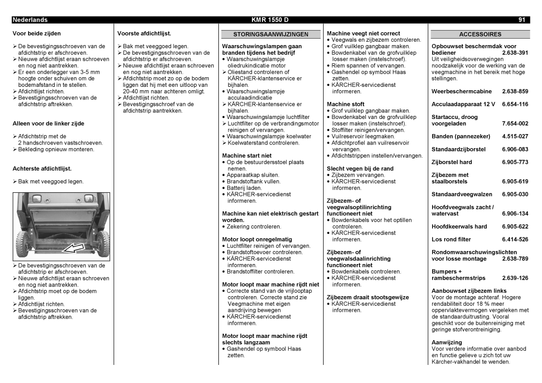 Karcher KMR 1550 D manual Storingsaanwijzingen 