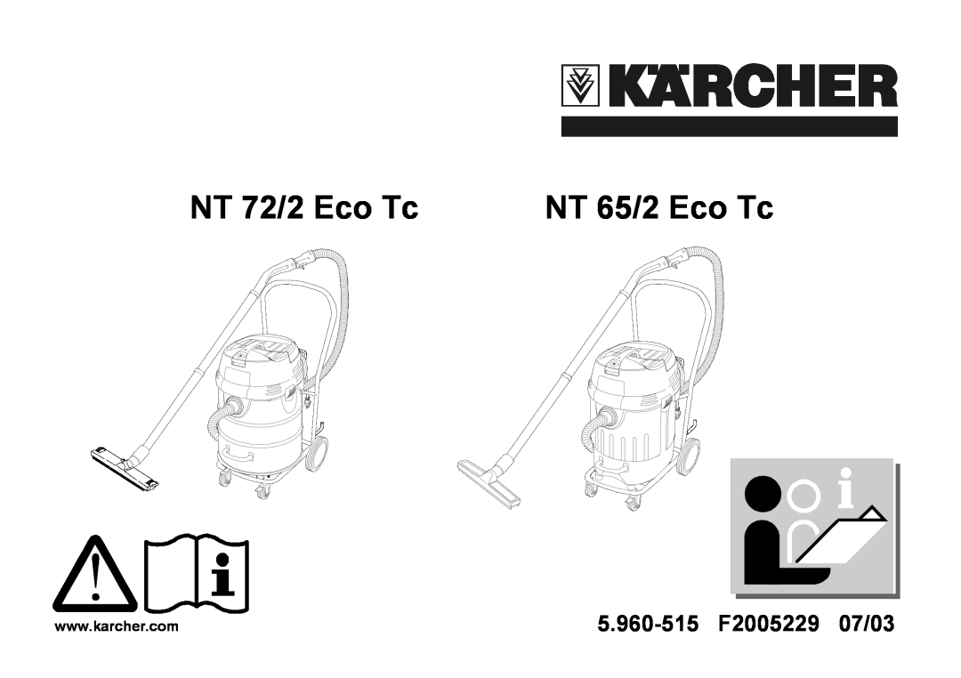 Karcher NT 72/2 ECO TC manual NT 72/2 Eco Tc, NT 65/2 Eco Tc, 5.960-515F2005229 07/03 