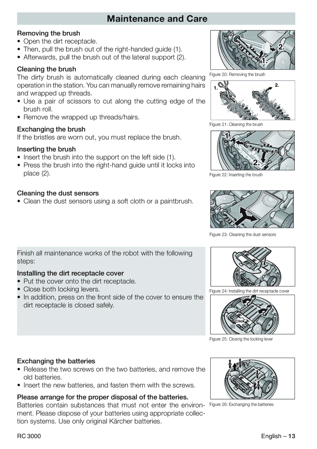 Karcher RC 3000 manual Cleaning the brush 