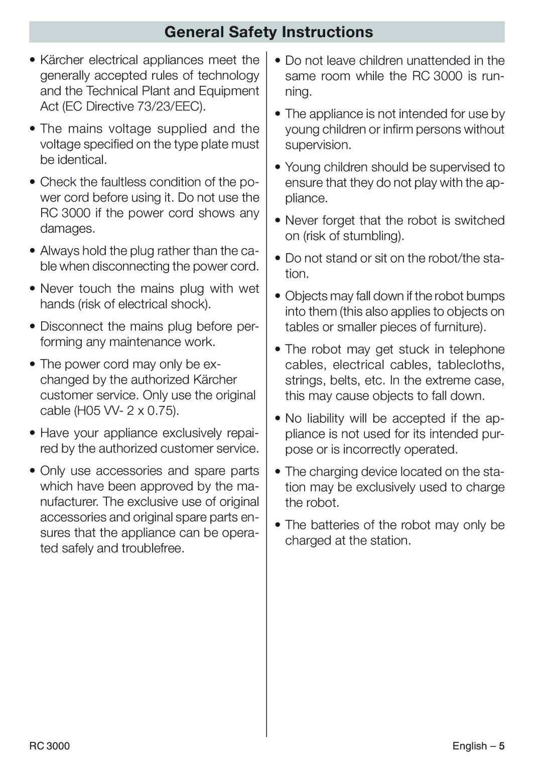 Karcher RC 3000 manual General Safety Instructions 