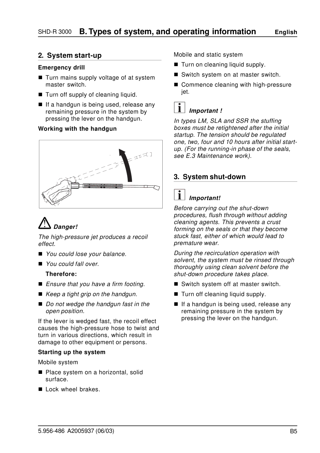 Karcher SHD-R 3000 manual System start-up, System shut-down 