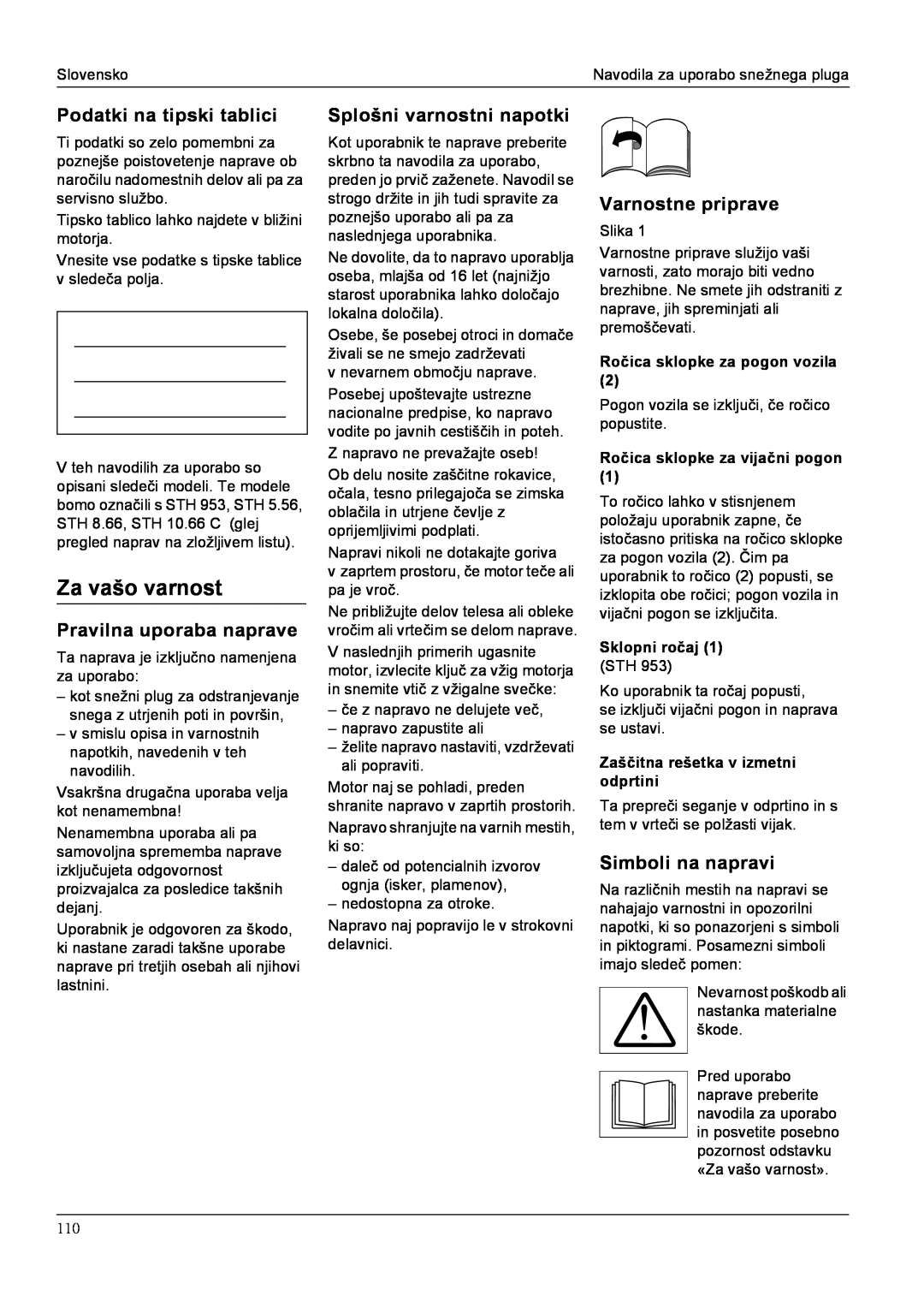 Karcher STH 10.66 C manual Za vašo varnost, Podatki na tipski tablici, Pravilna uporaba naprave, Splošni varnostni napotki 