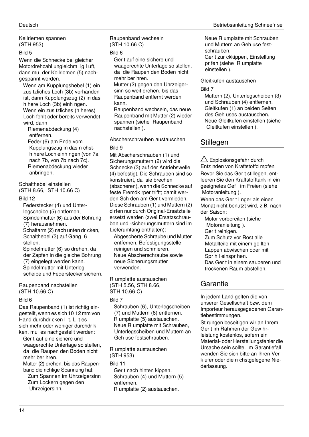 Karcher STH 10.66 C, STH 8.66, STH 5.56 manual Stillegen, Garantie, Explosionsgefahr durch Entzünden von Kraftstoffdämpfen 