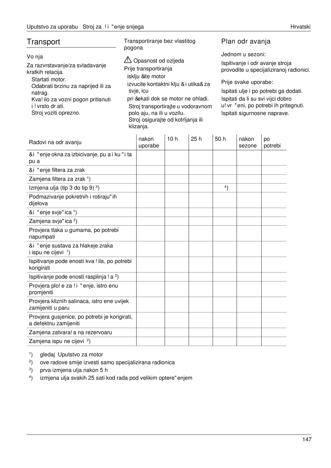 Karcher STH 8.66, STH 5.56, STH 10.66 C manual Plan održavanja, Opasnost od ozljeda Prije transportiranja 