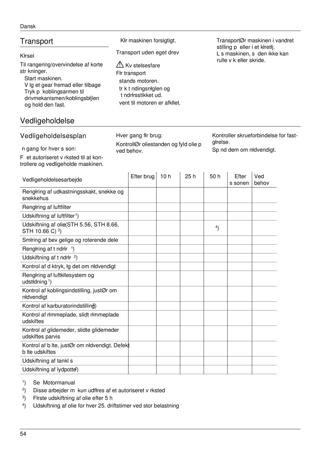 Karcher STH 8.66, STH 5.56, STH 10.66 C manual Vedligeholdelsesplan, Kvæstelsesfare Før transport 