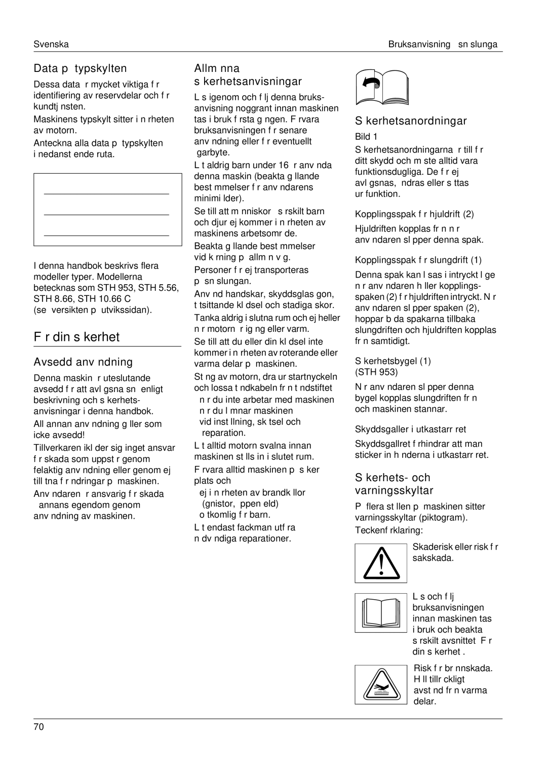 Karcher STH 5.56, STH 8.66, STH 10.66 C manual För din säkerhet 