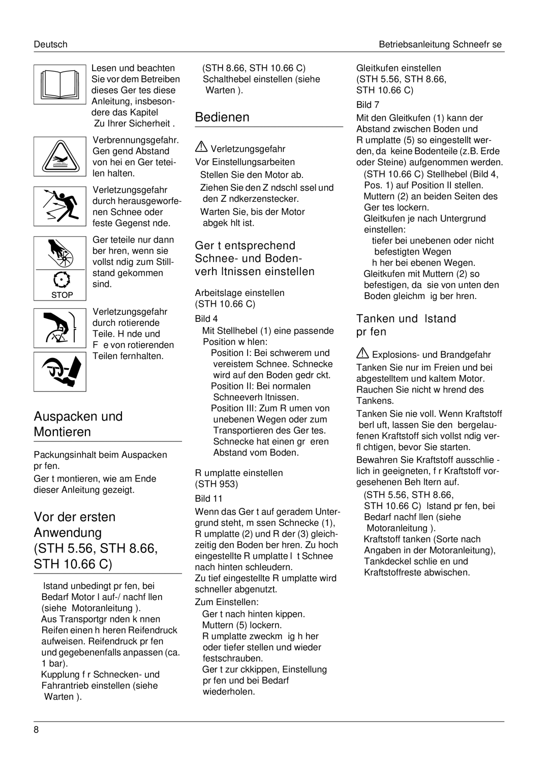 Karcher manual Auspacken und Montieren, STH 5.56, STH 8.66, STH 10.66 C, Bedienen, Tanken und Ölstand prüfen 