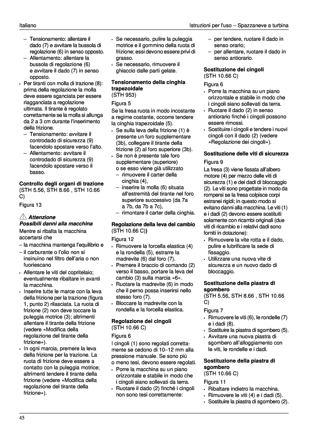 Karcher STH 953 Controllo degli organi di trazione STH 5.56, STH 8.66 , STH 10.66 C, Regolazione dei cingoli STH 10.66 C 