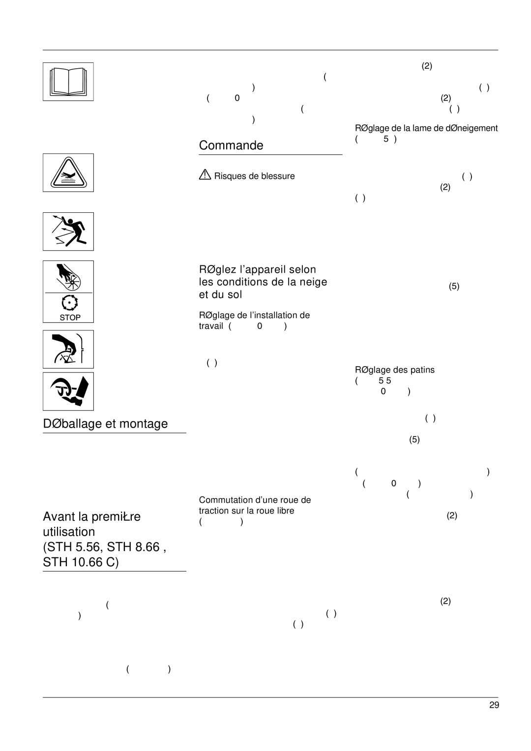 Karcher STH 953 manual Déballage et montage, STH 5.56, STH 8.66 , STH 10.66 C, Commande, Risques de blessure 