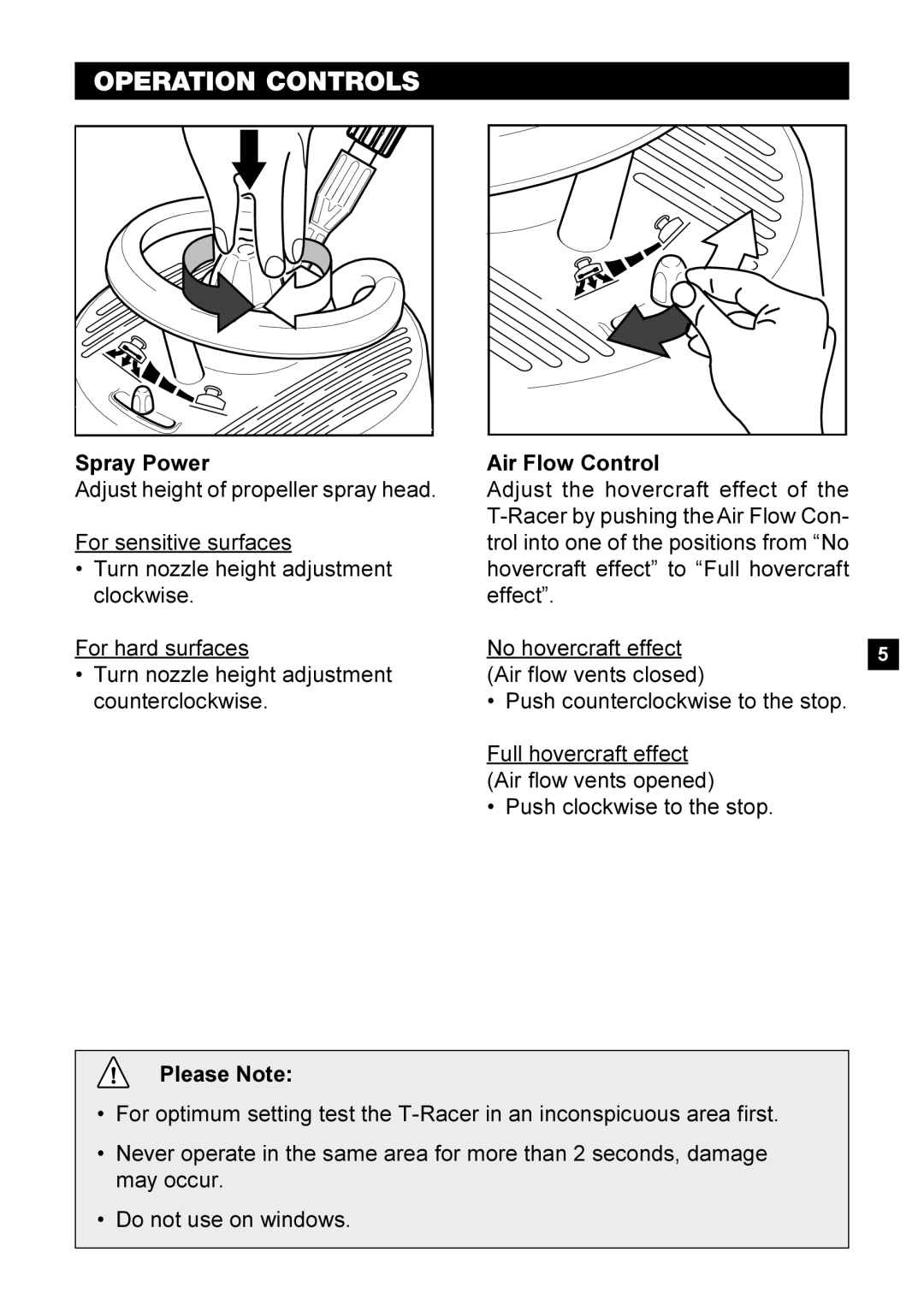 Karcher T350 T-Racer manual Operation Controls 