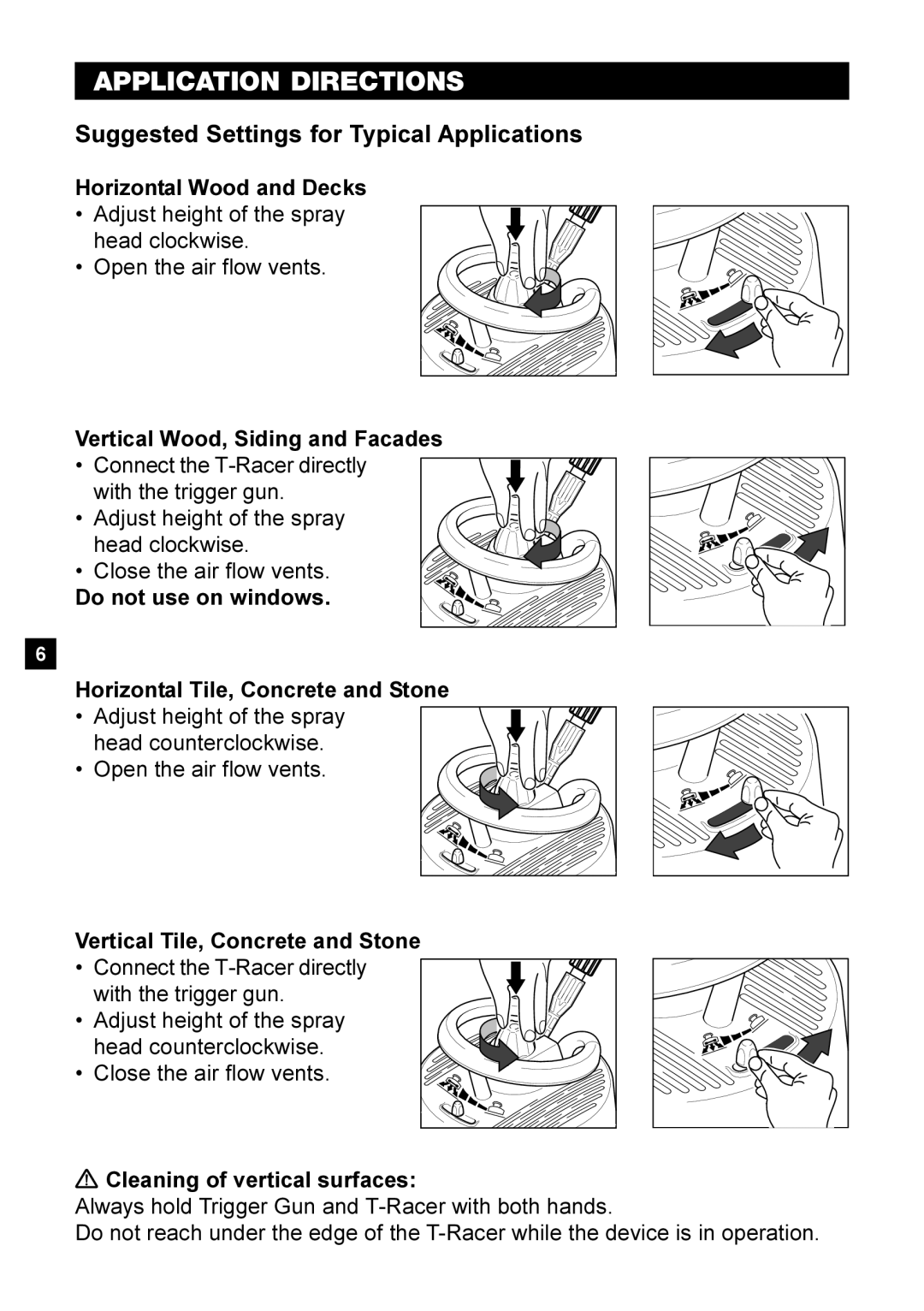 Karcher T350 T-Racer manual Application Directions 