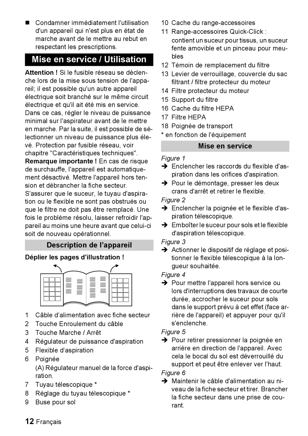 Karcher VC 6100, VC 6200 manual Mise en service / Utilisation, Description de l’appareil, Déplier les pages dillustration 