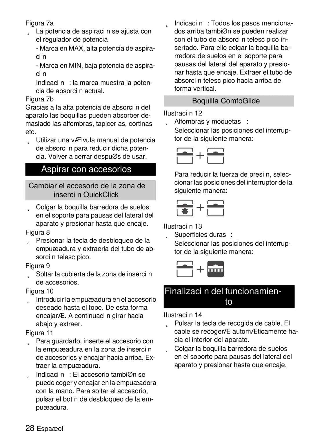 Karcher VC 6100, VC 6200 manual Aspirar con accesorios, Finalización del funcionamien, Boquilla ComfoGlide 