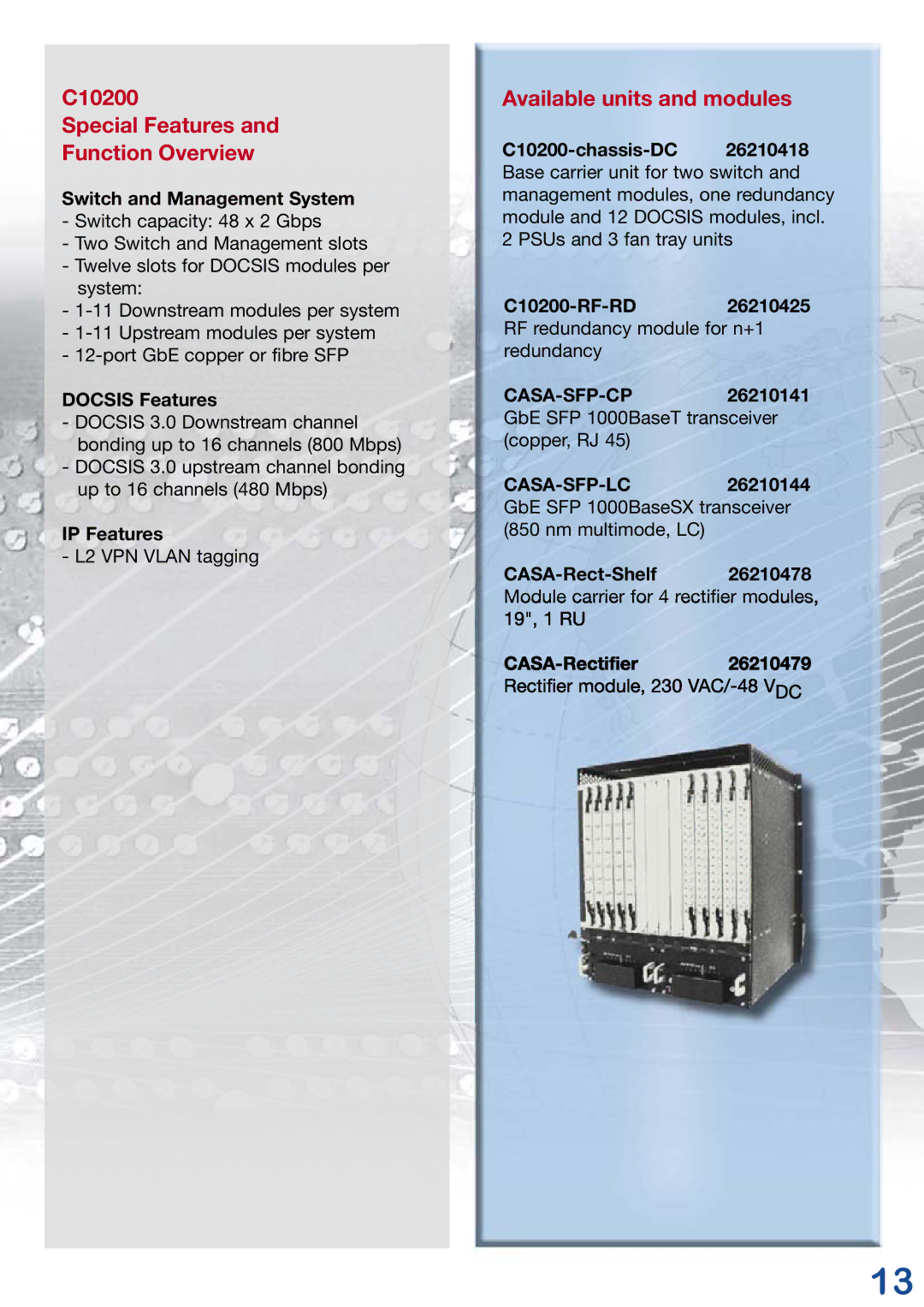 Kathrein 3 manual C10200 Special Features Function Overview, C10200-chassis-DC 