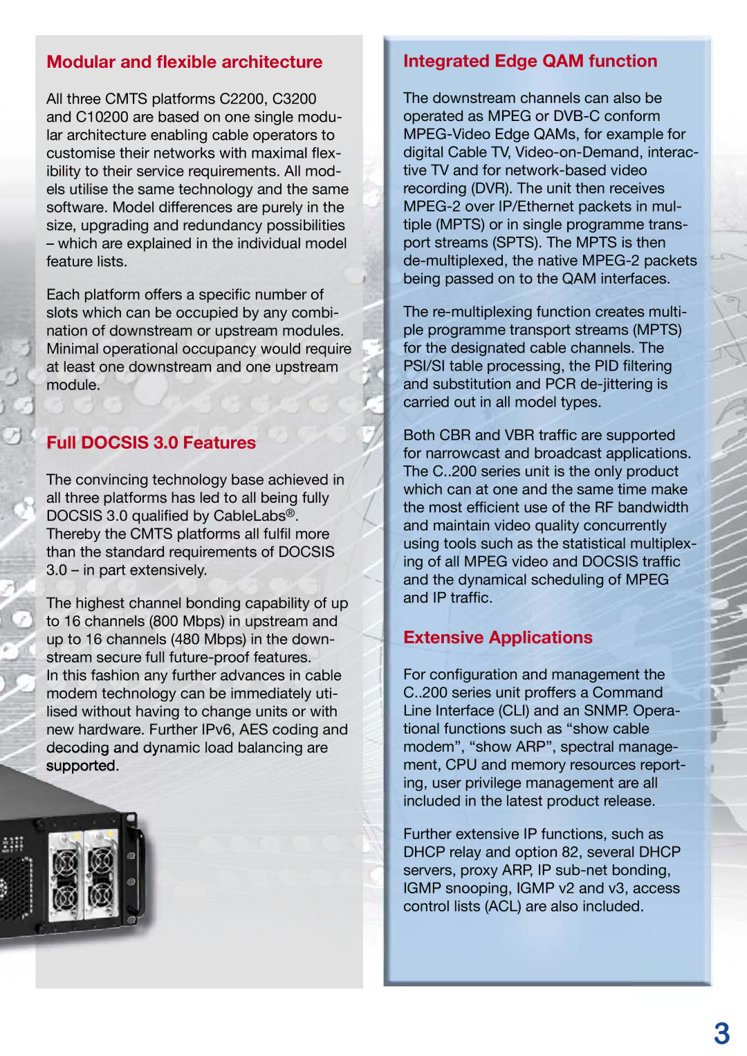 Kathrein manual Modular and ﬂexible architecture, Full Docsis 3.0 Features, Integrated Edge QAM function 