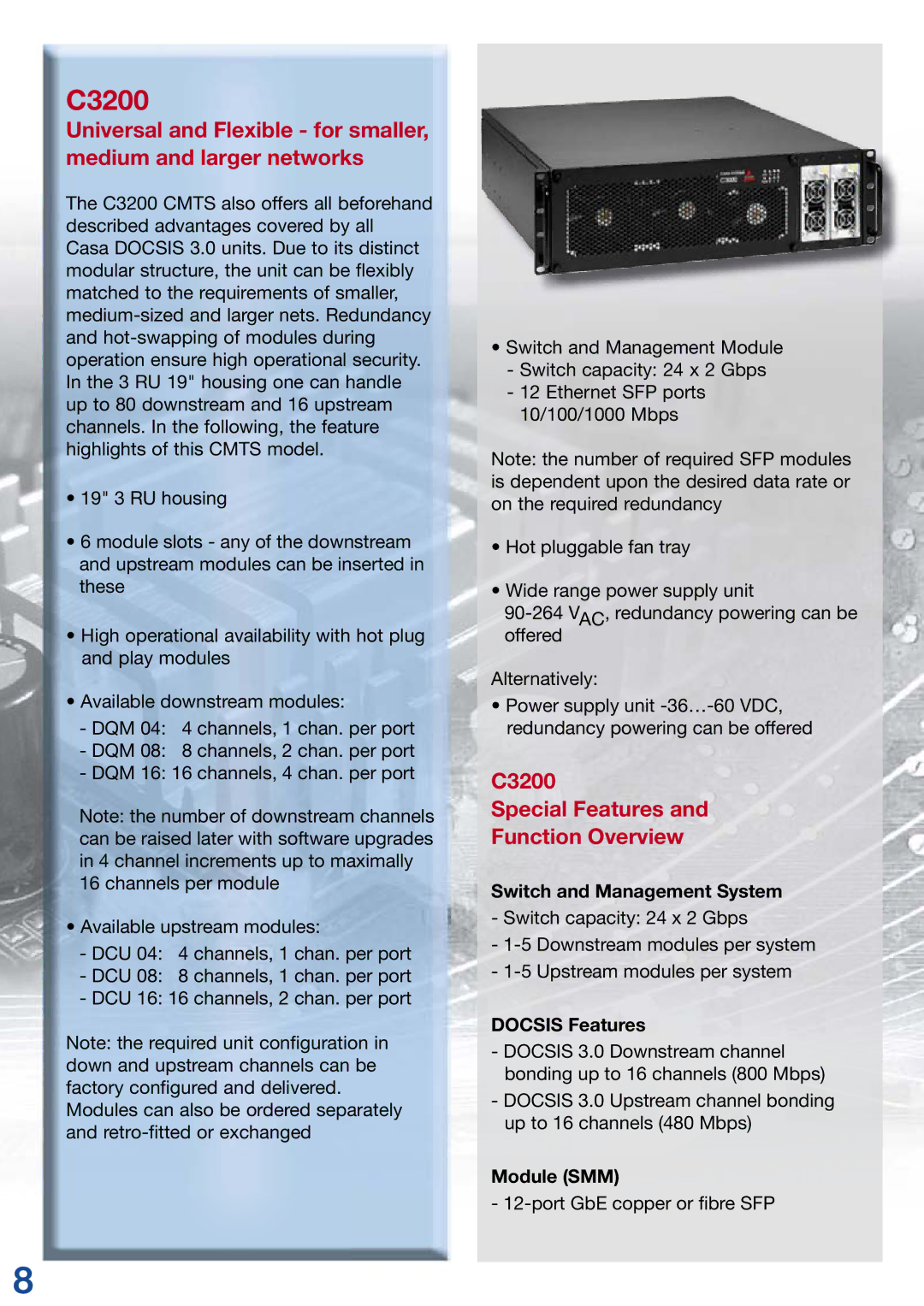 Kathrein manual C3200 Special Features Function Overview, Switch and Management System, Module SMM 