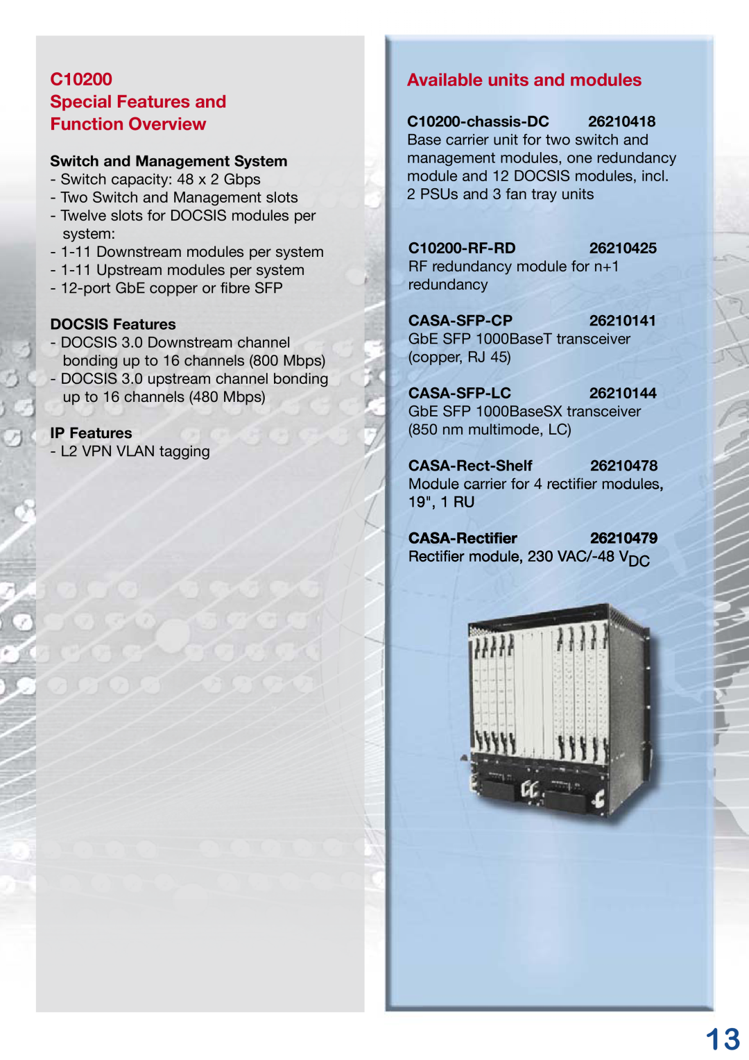 Kathrein 3 manual C10200 Special Features and Function Overview, Available units and modules, Switch and Management System 