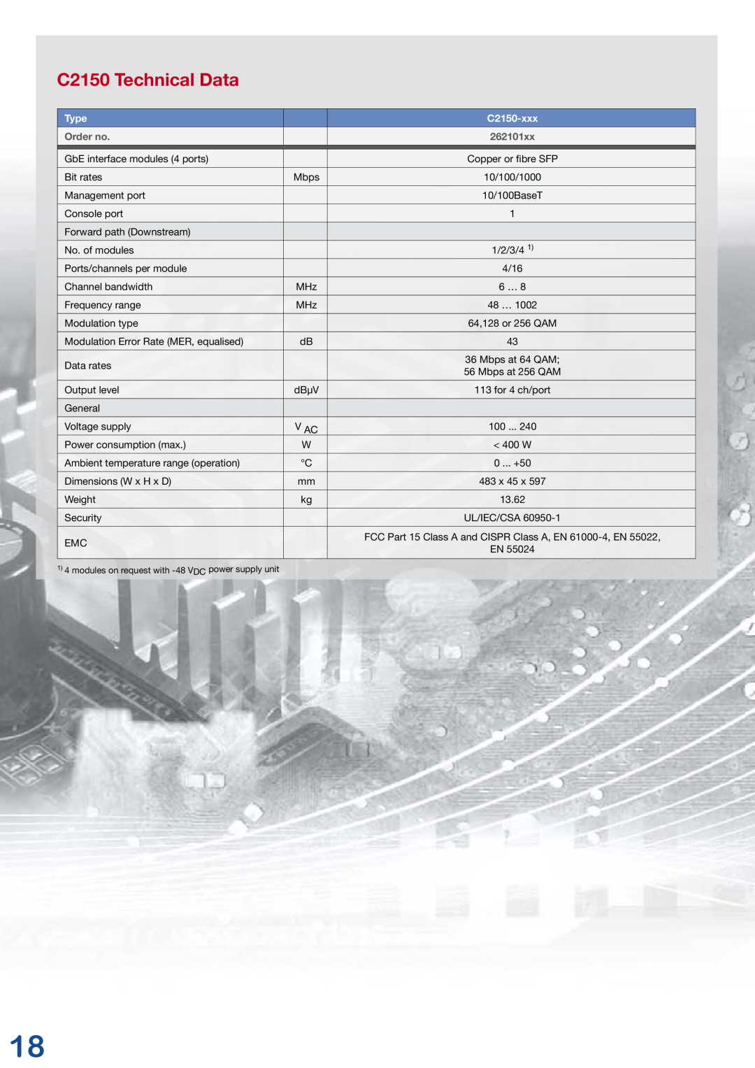 Kathrein 3 manual C2150 Technical Data, Type, Order no, C2150-xxx, 262101xx 