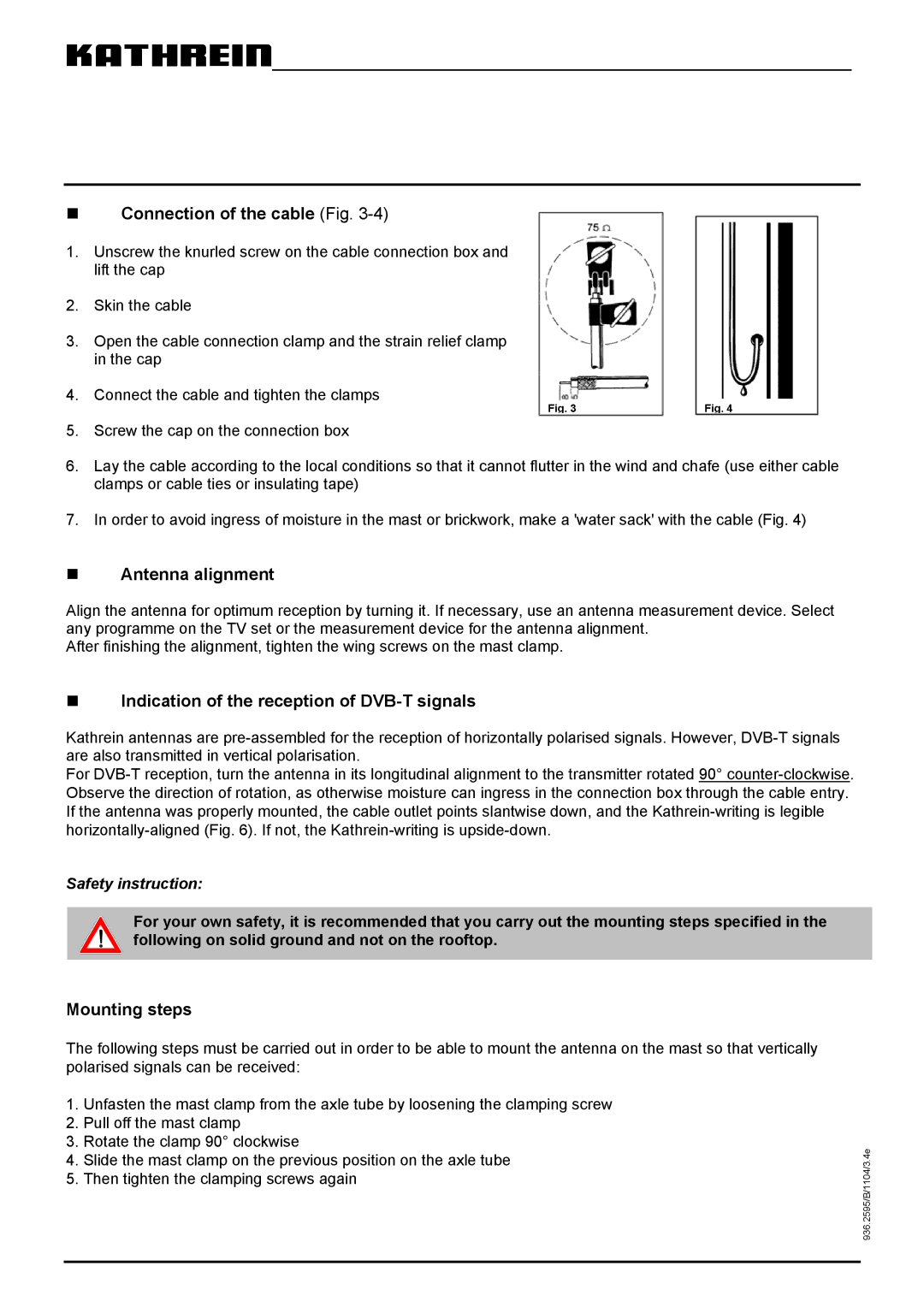 Kathrein AOP 65, AOI 65 „ Connection of the cable Fig, „ Antenna alignment, „ Indication of the reception of DVB-T signals 