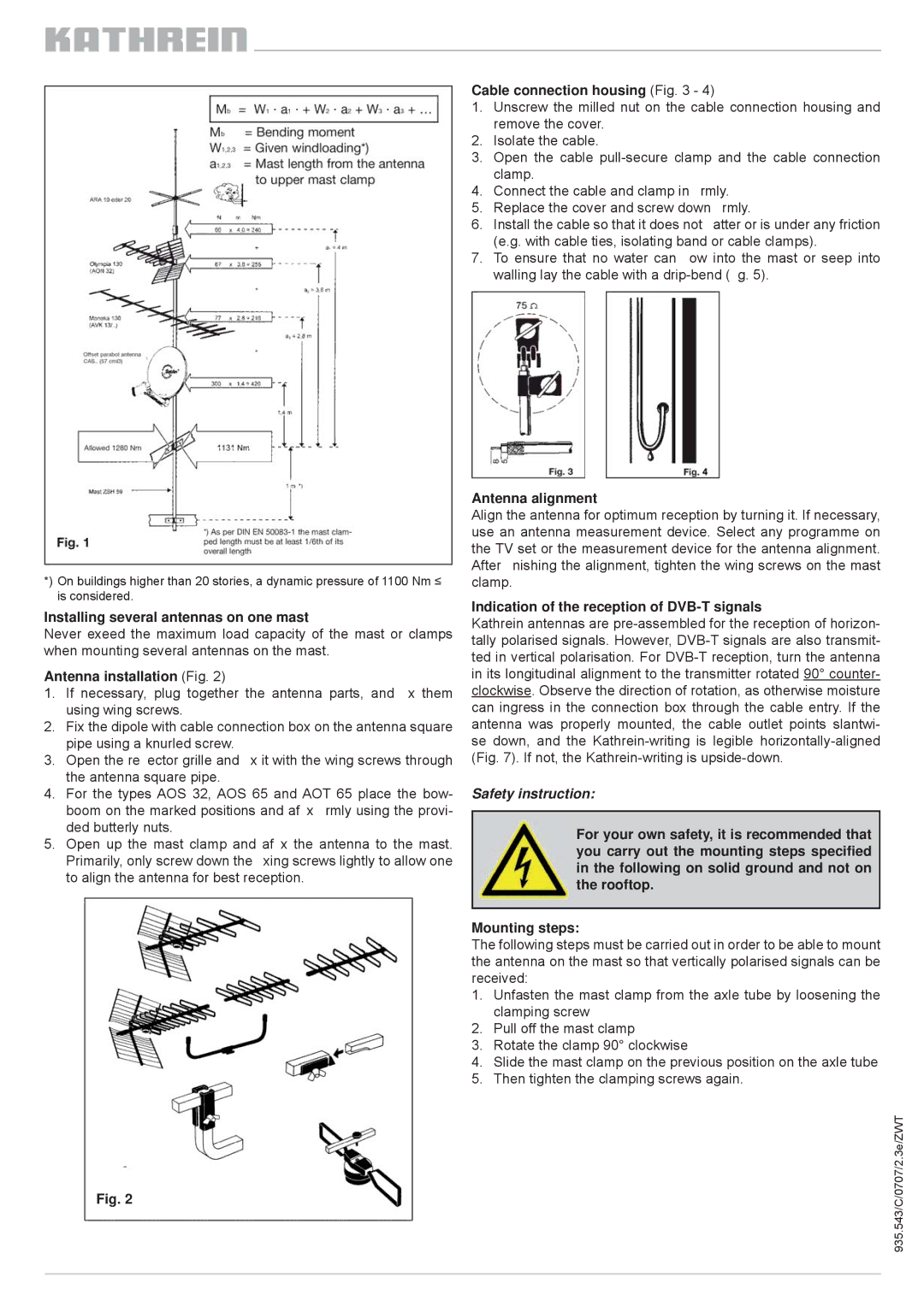 Kathrein AOP 52, AOT 65, AOS 32, AOS 65 manual Safety instruction 