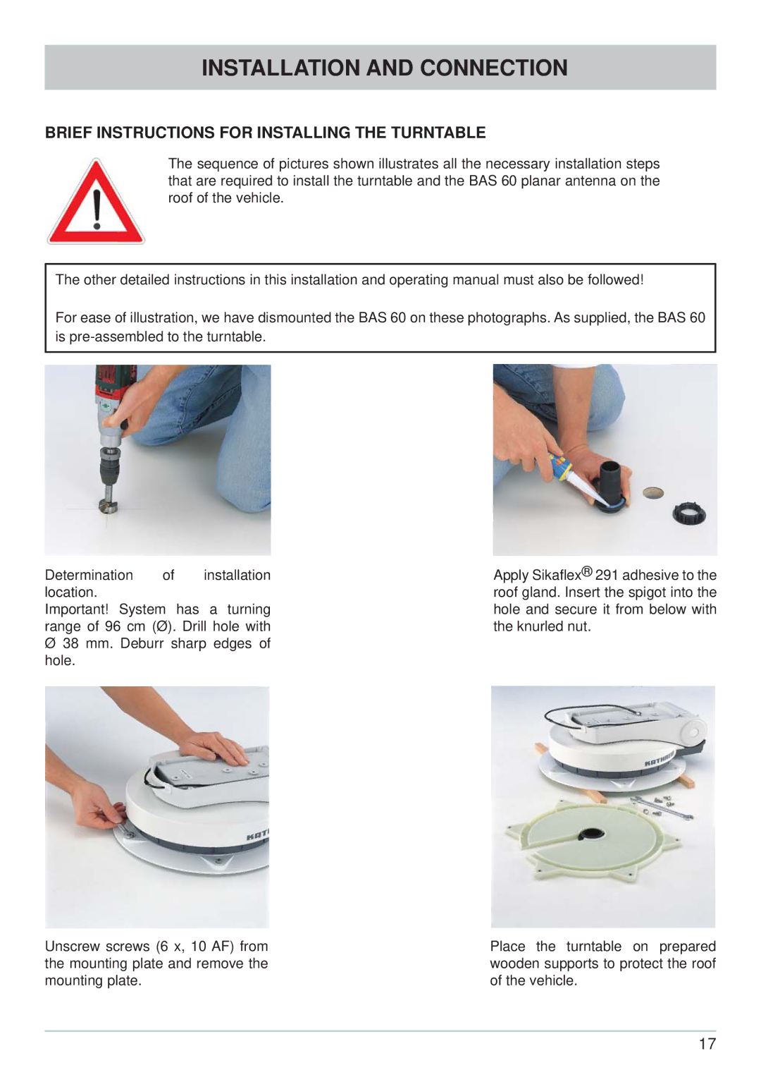 Kathrein CAP 600 manual Brief Instructions for Installing the Turntable 