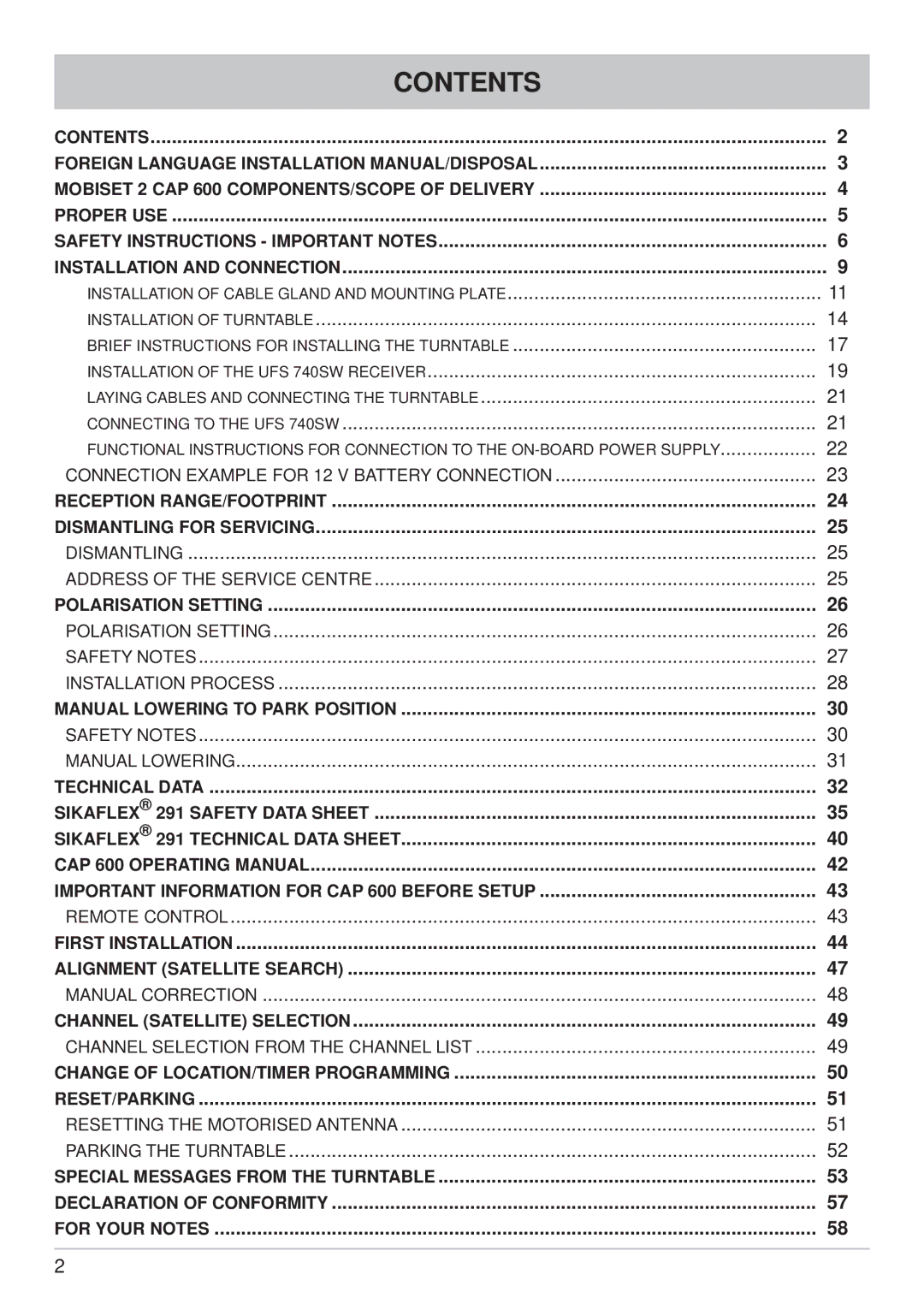 Kathrein CAP 600 manual Contents 