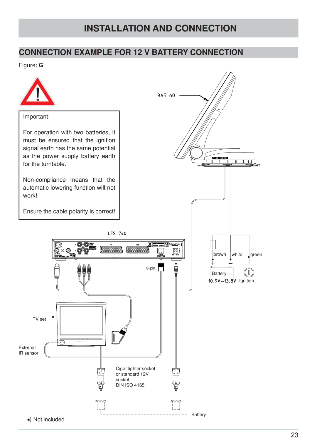 Kathrein CAP 600 manual Connection Example for 12 V Battery Connection 