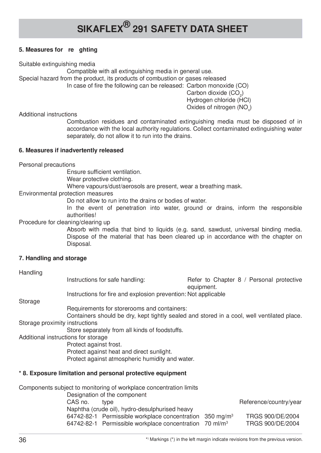 Kathrein CAP 600 manual Measures for ﬁre ﬁghting, Measures if inadvertently released, Handling and storage 