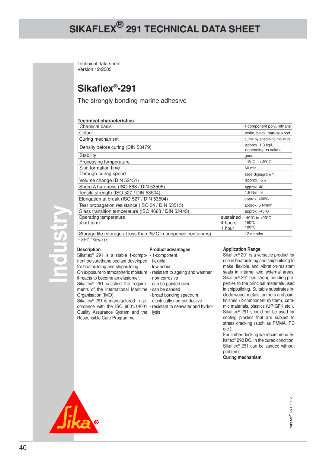 Kathrein CAP 600 manual Sikaflex 291 Technical Data Sheet, Sikaﬂex-291 Aflex 