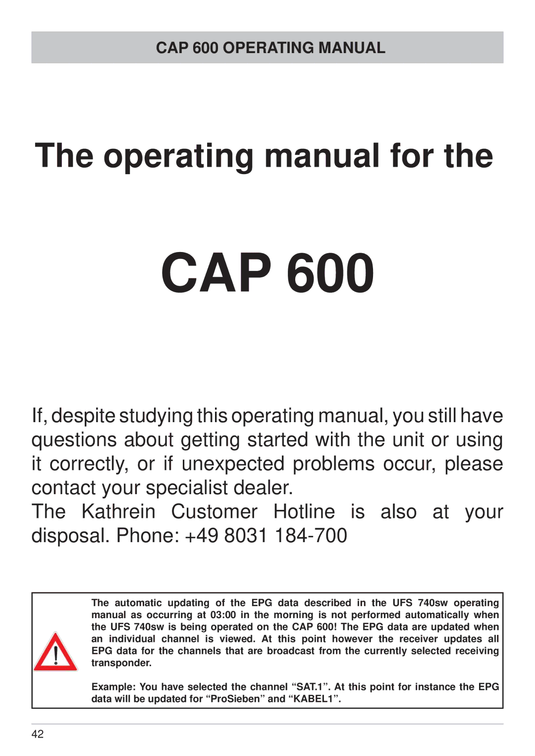 Kathrein manual CAP 600 Operating Manual 