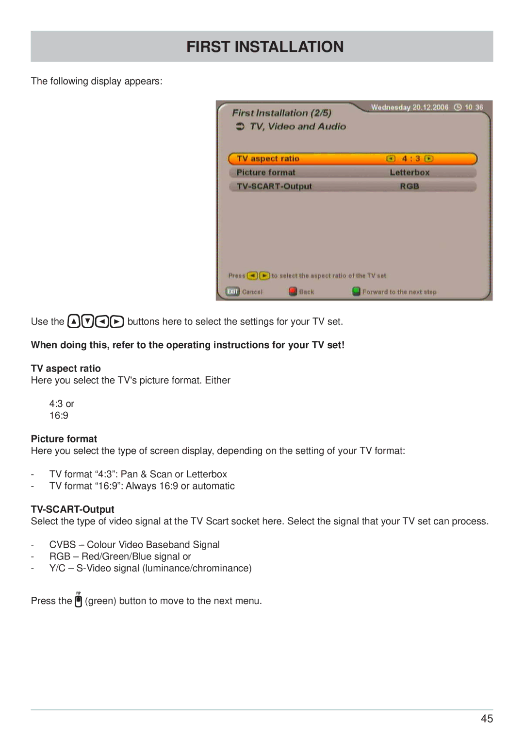 Kathrein CAP 600 manual Picture format, TV-SCART-Output 