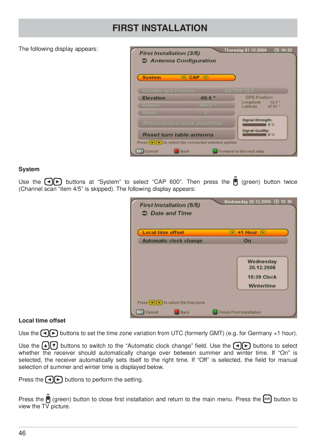 Kathrein CAP 600 manual System, Local time offset 