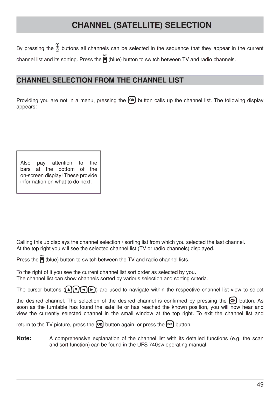 Kathrein CAP 600 manual Channel Satellite Selection, Channel Selection from the Channel List 