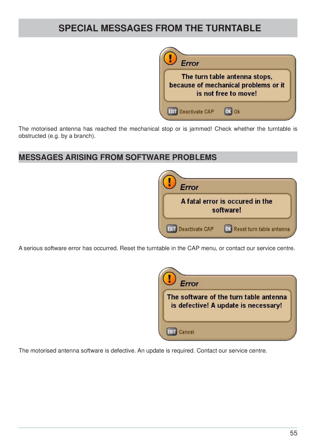 Kathrein CAP 600 manual Messages Arising from Software Problems 