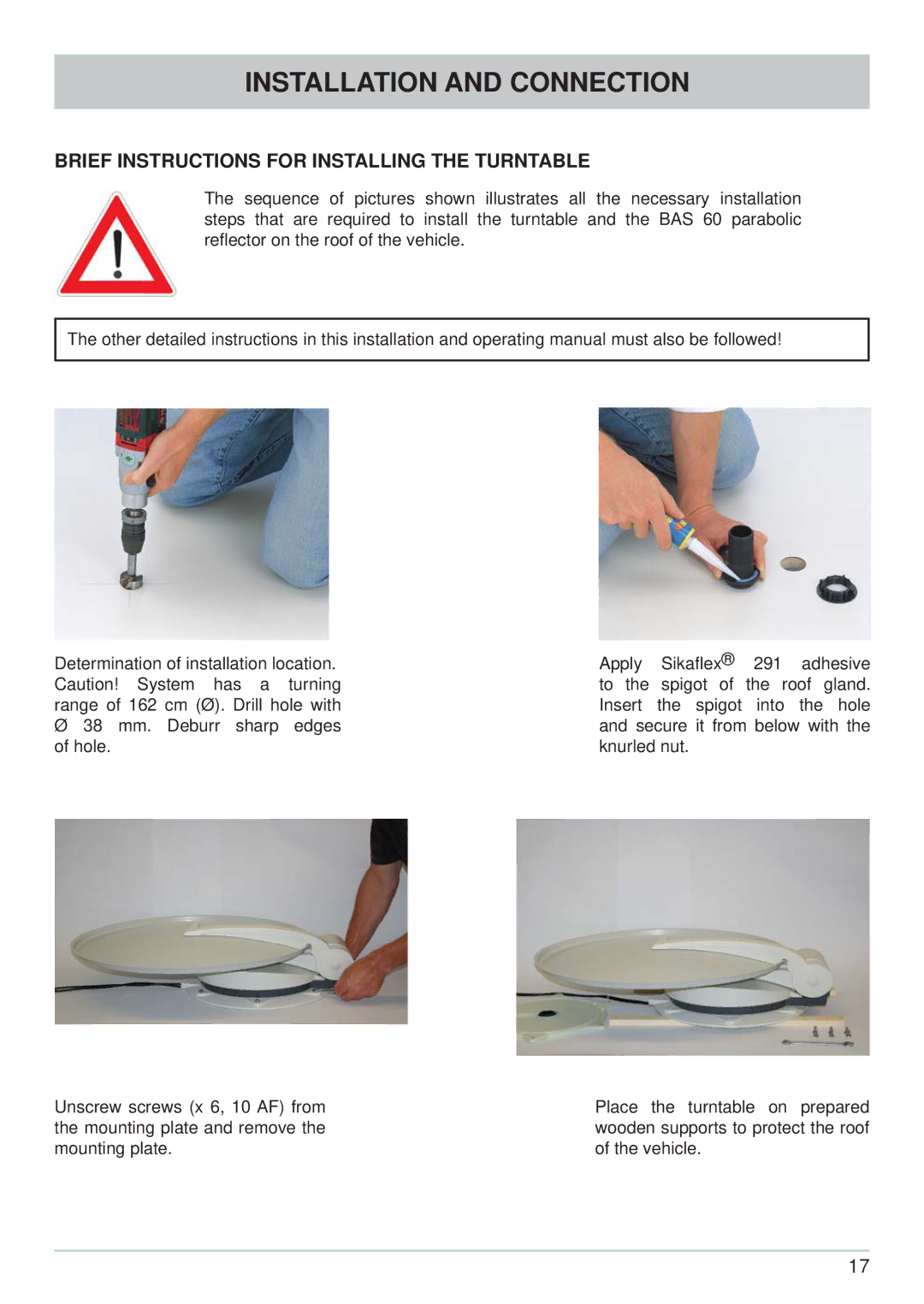 Kathrein CAP 700 manual Brief Instructions for Installing the Turntable 