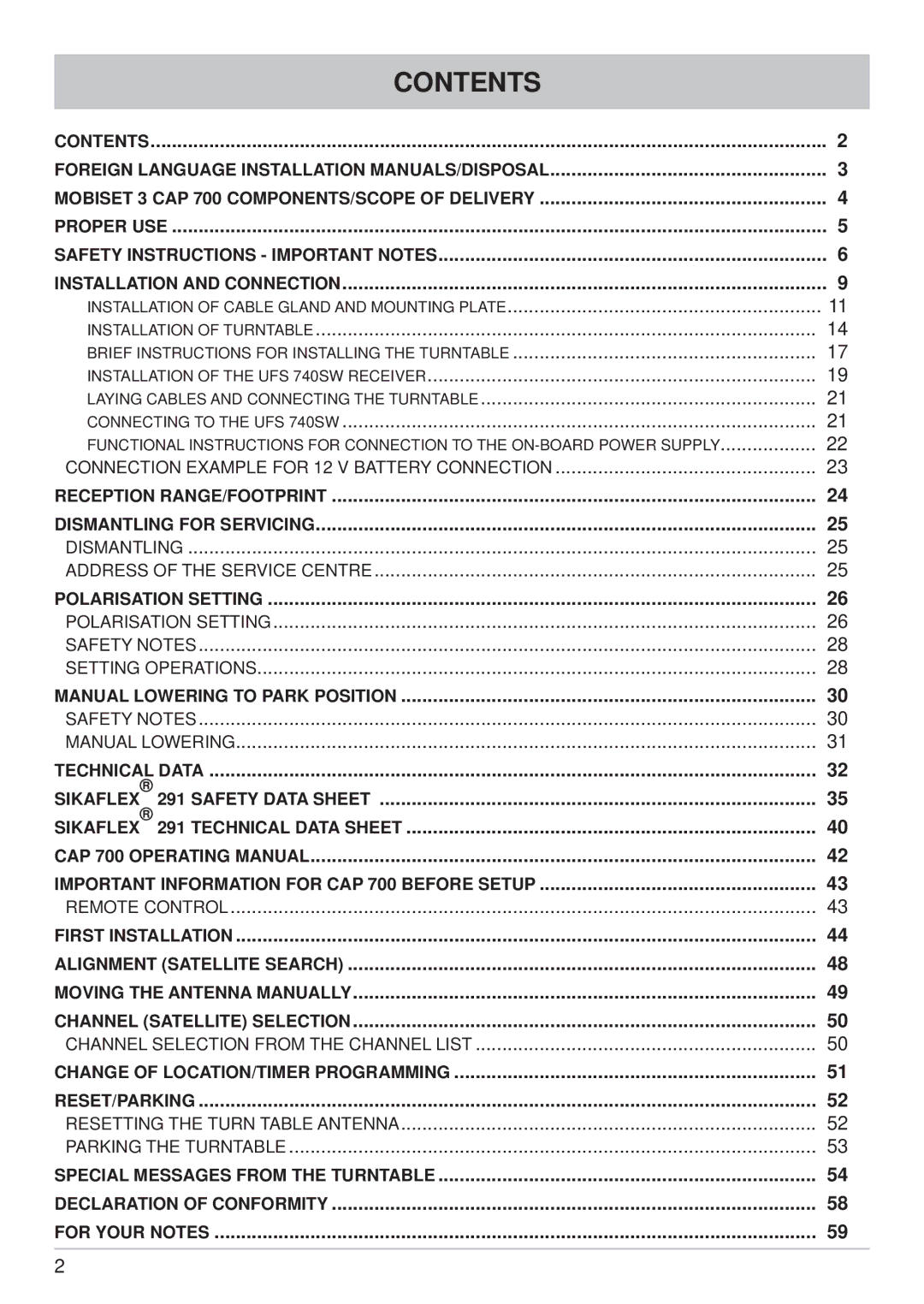 Kathrein CAP 700 manual Contents 