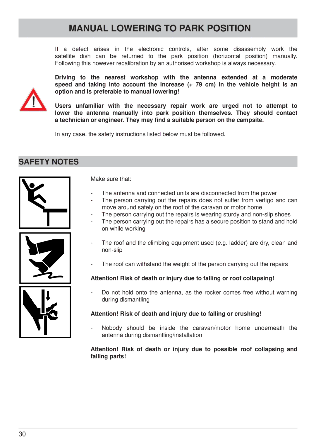 Kathrein CAP 700 manual Manual Lowering to Park Position 