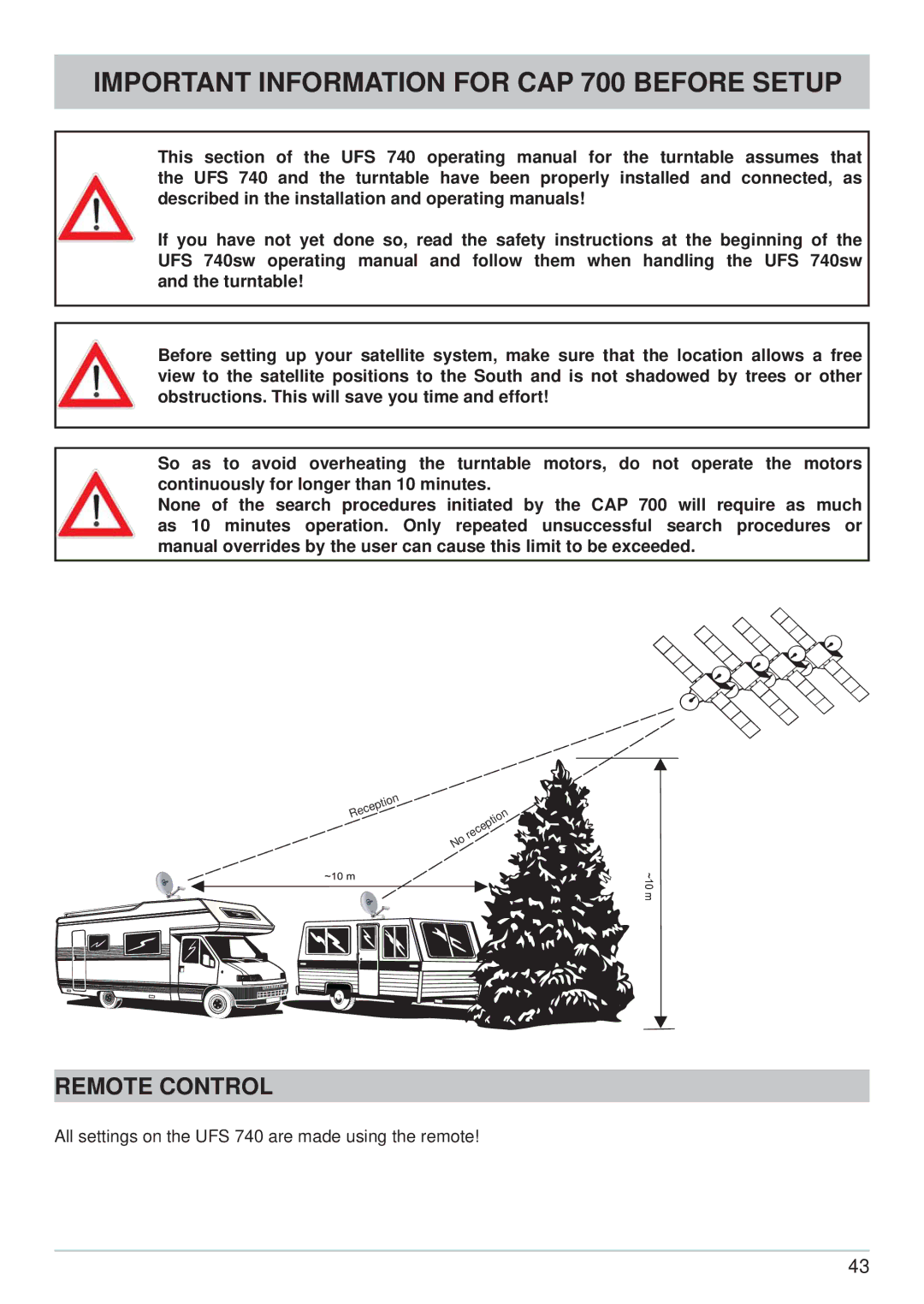 Kathrein manual Important Information for CAP 700 Before Setup, Remote Control 