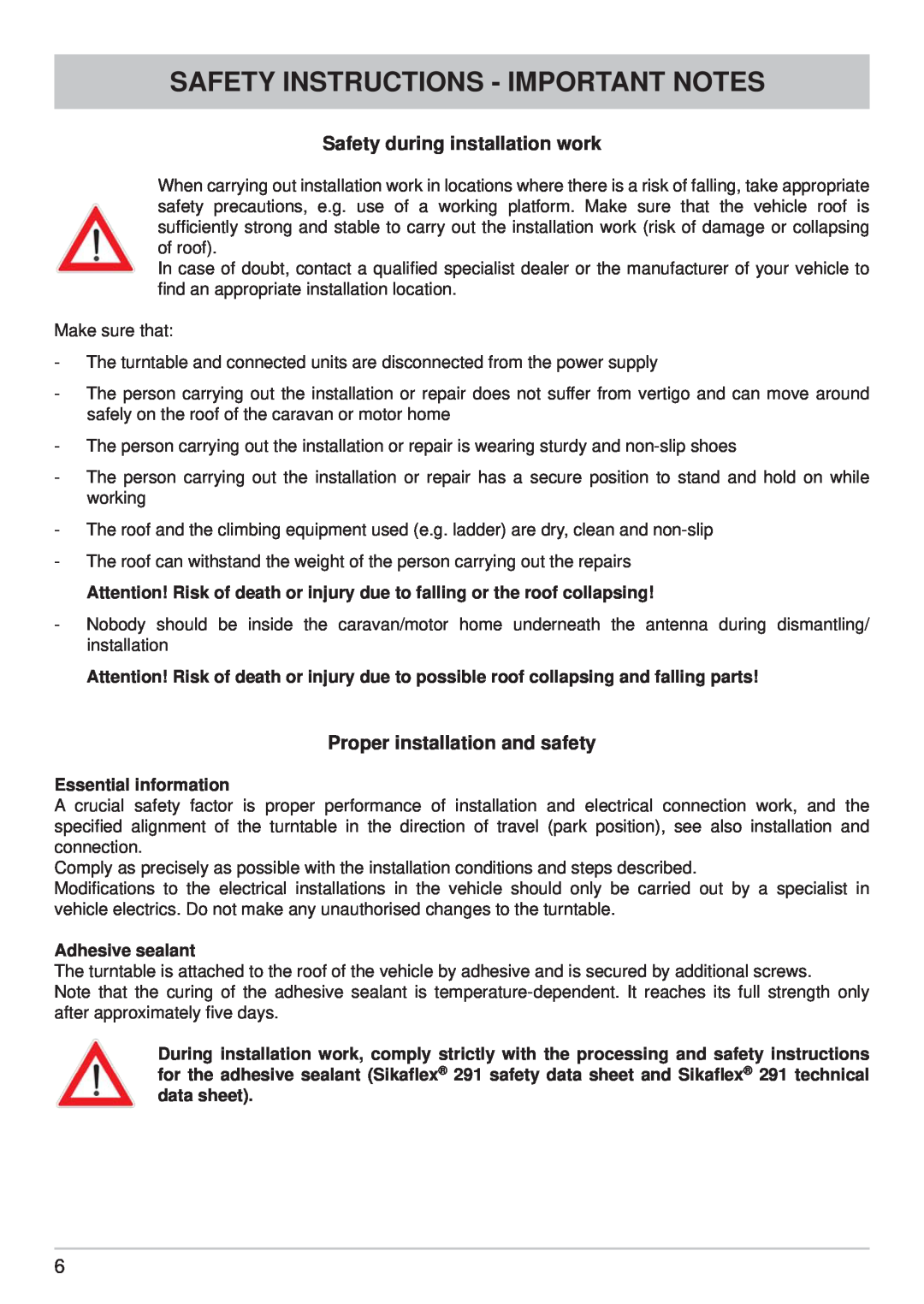 Kathrein CAP 700 Safety Instructions - Important Notes, Safety during installation work, Proper installation and safety 